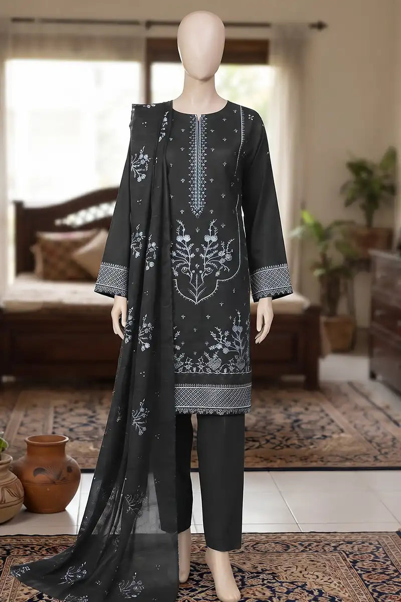 Samra by Breeza Fashion - 3PC Unstitched Embroidered Lawn Suit (Jet Black)