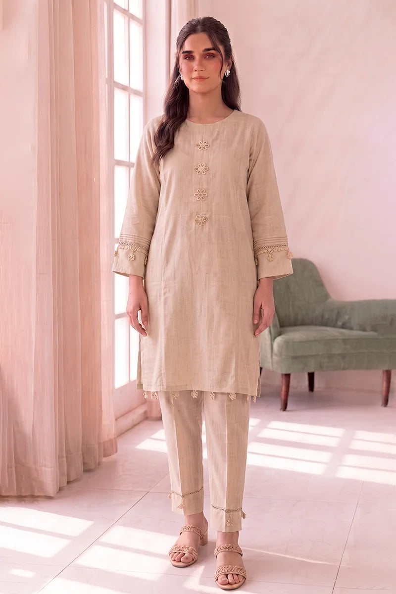 Women's Stitched 3-Piece Lawn Suit by KBC Fashion (Light Beige)