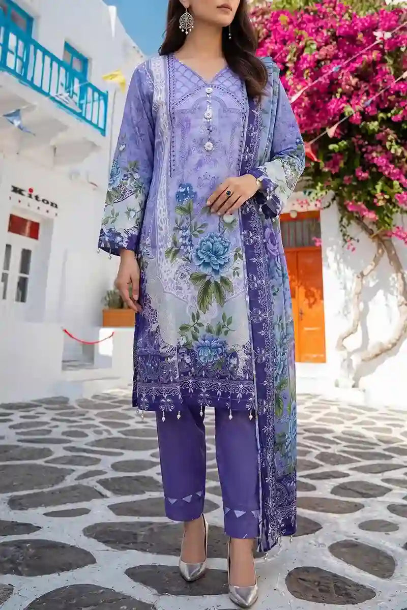Aabruh Vol-1 3PC Unstitched Printed Lawn Suit (Periwinkle)