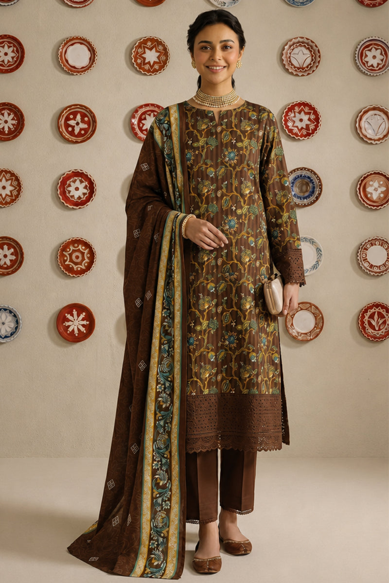 Nishat - Unstitched 3pc Printed Lawn (Brown)
