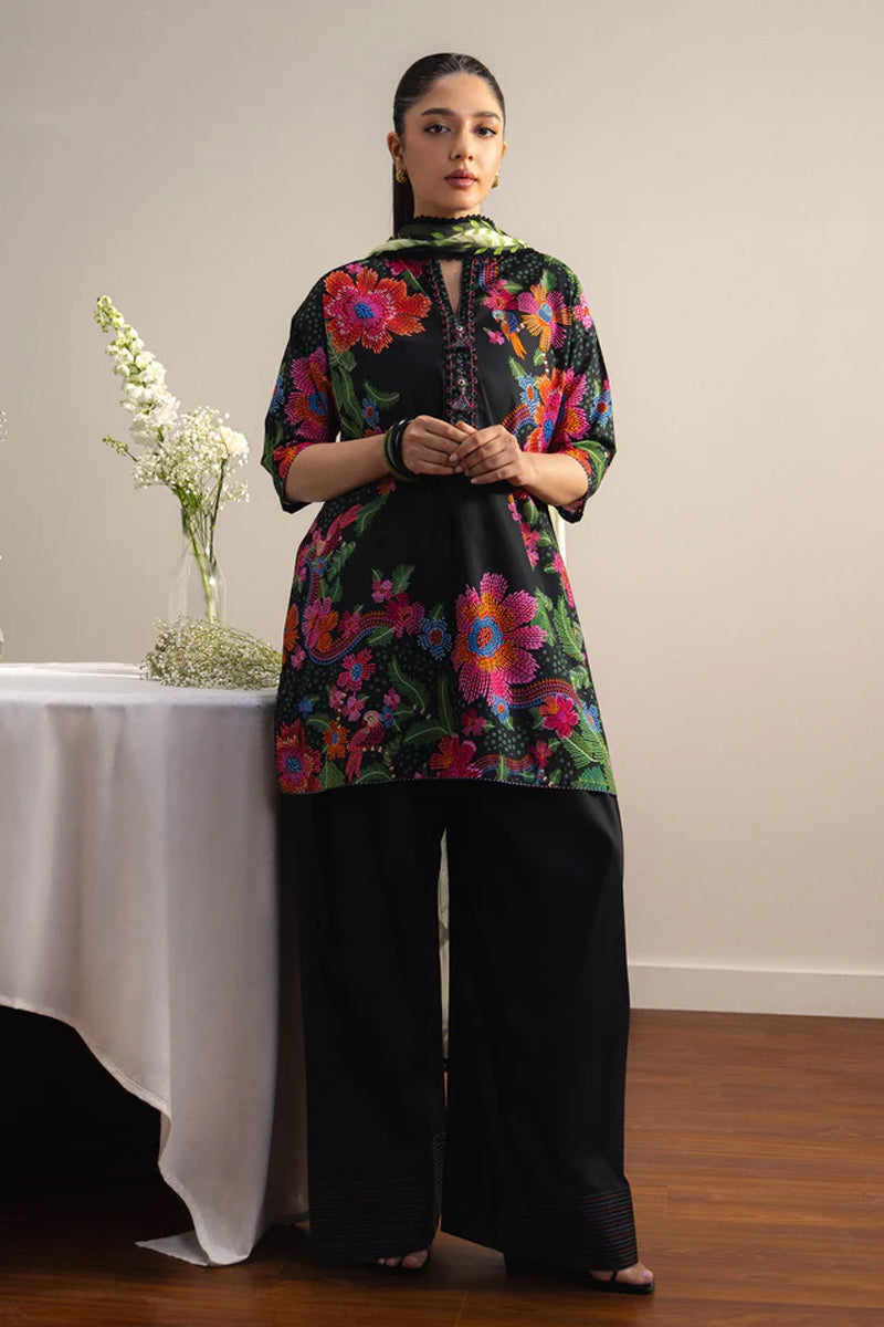 COCO By Zara Shahjahan - 3-Piece Unstitched Printed Lawn Suit (Black & Hot Pink)