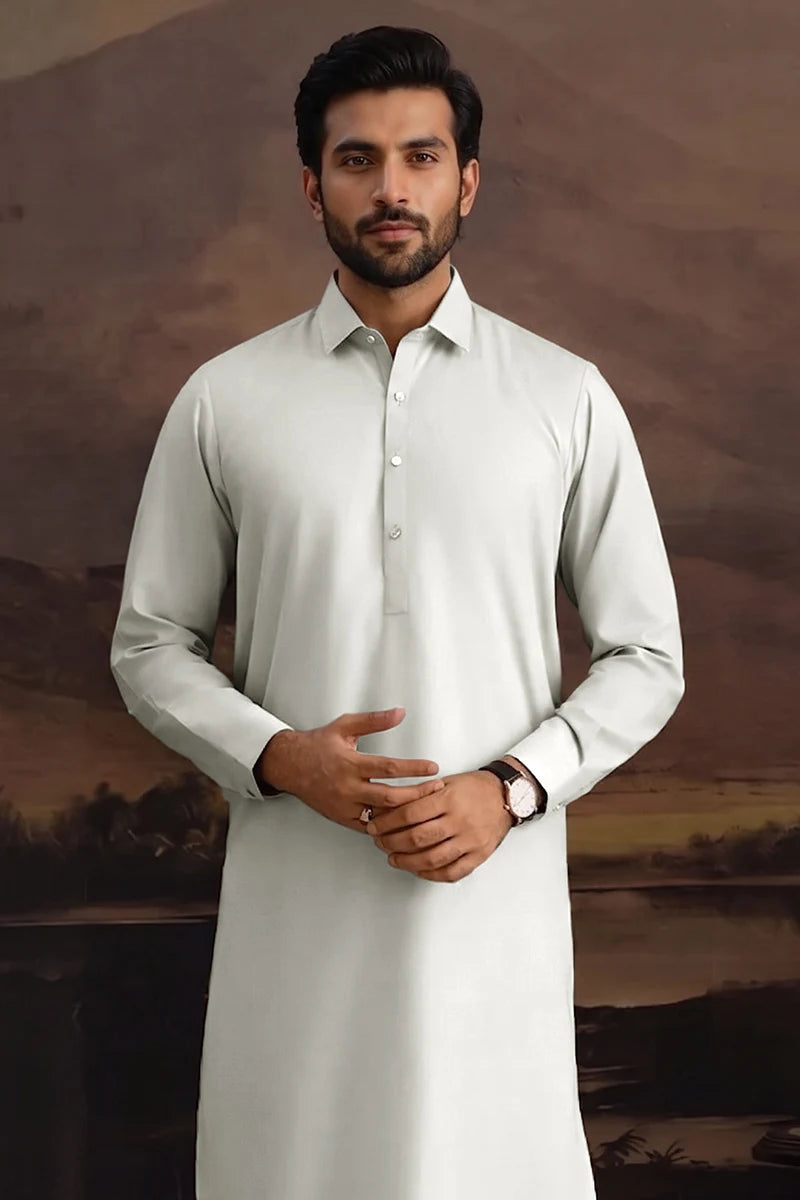 Premium Men's Unstitched Cotton Fabric Suit (Off-White Grey)