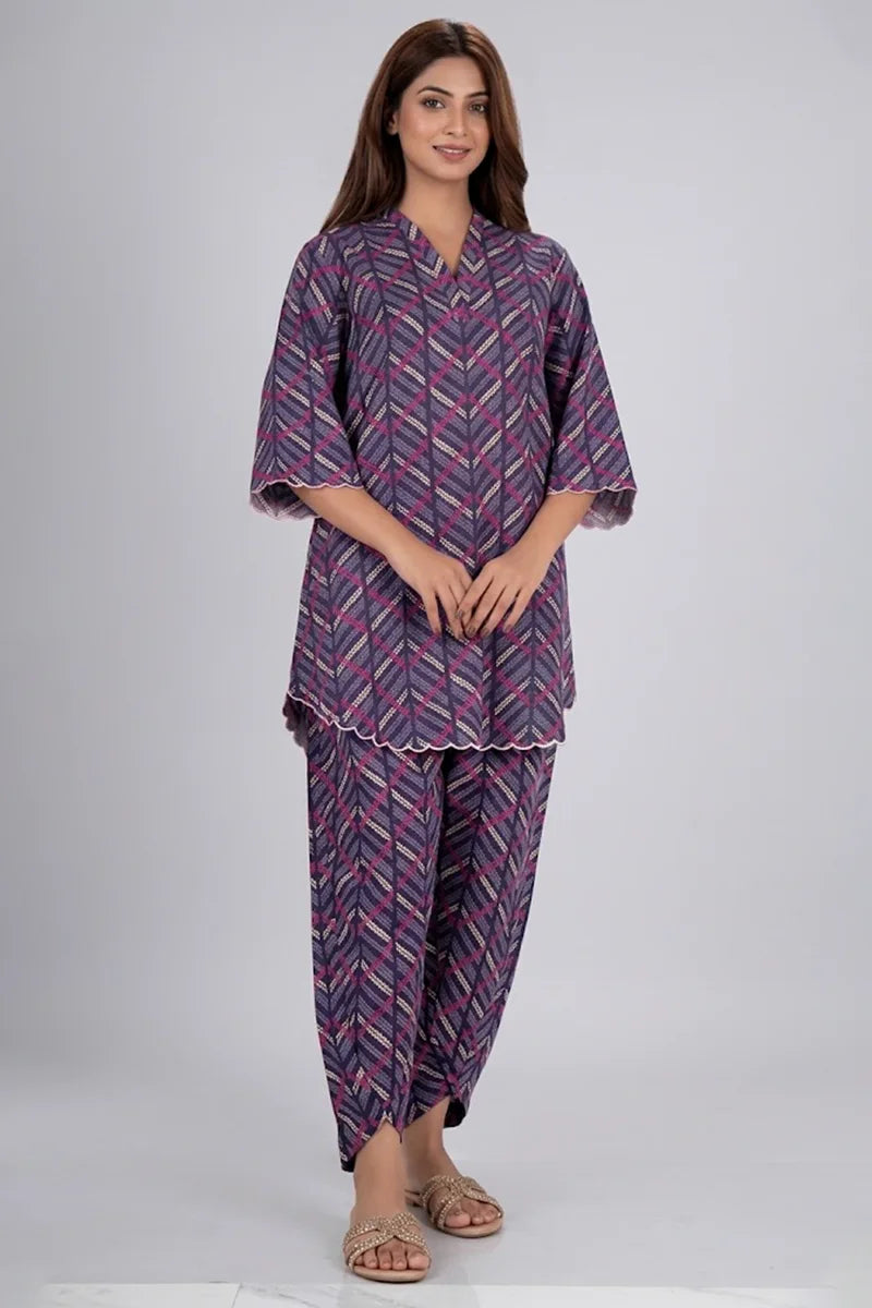 Saya Special Unstitched Khaddar 2-Piece Same Print Suit (Slate Purple)