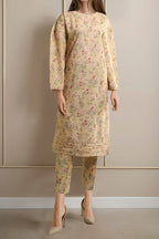 Saya Special Unstitched Khaddar 2-Piece Same Print Suit (Light Cream)