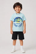 Boys T-Shirt & Shorts Set (Ice Blue & Jet Black)