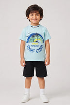 Boys T-Shirt & Shorts Set (Ice Blue & Jet Black)