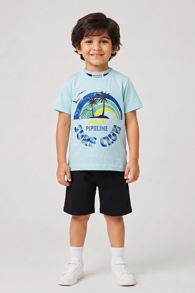 Boys T-Shirt & Shorts Set (Ice Blue & Jet Black)