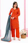 Zesh - Drop Fourteen Printed Series 3PC Unstitched Lawn Suit (Orange Flame)