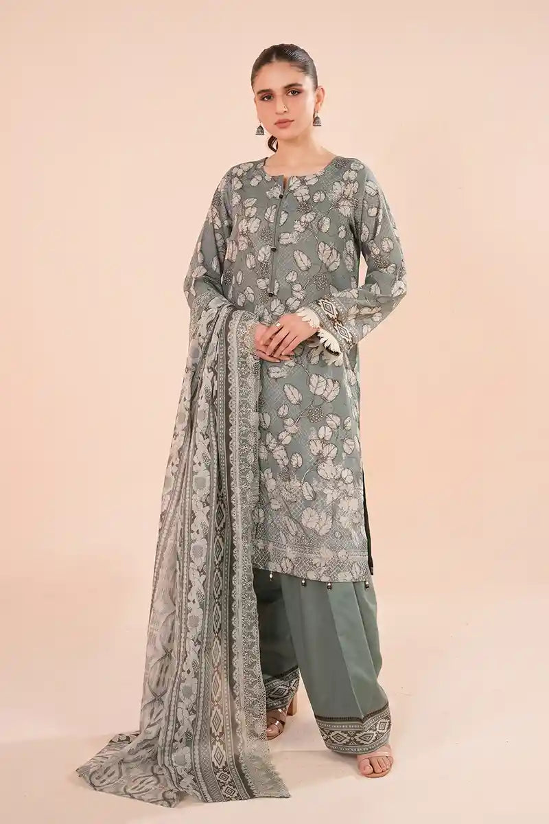 Zesh - 3PC Unstitched Embroidered Lawn Suit (Slate Sage Green)