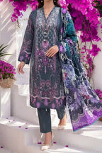 Aabruh Vol-1 3PC Unstitched Printed Lawn Suit (Dark Charcoal Slate & Vibrant Purple Floral)