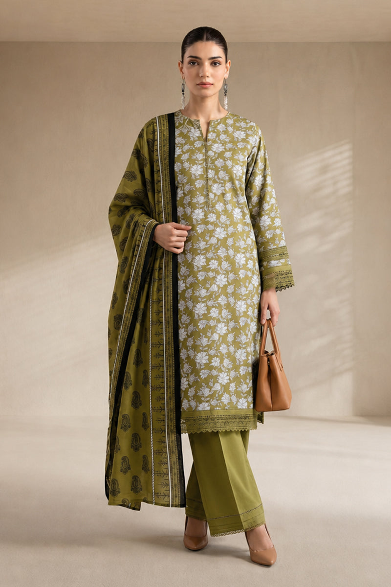 Khaadi – 3 Piece Unstiched Premium Printed Lawn Suit (Moss Green & Pale Sage)