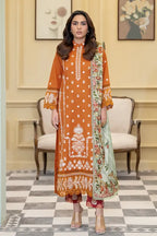 Elvia By Johra - 3PC Unstitched Embroidered Lawn Suit (Rust Orange)