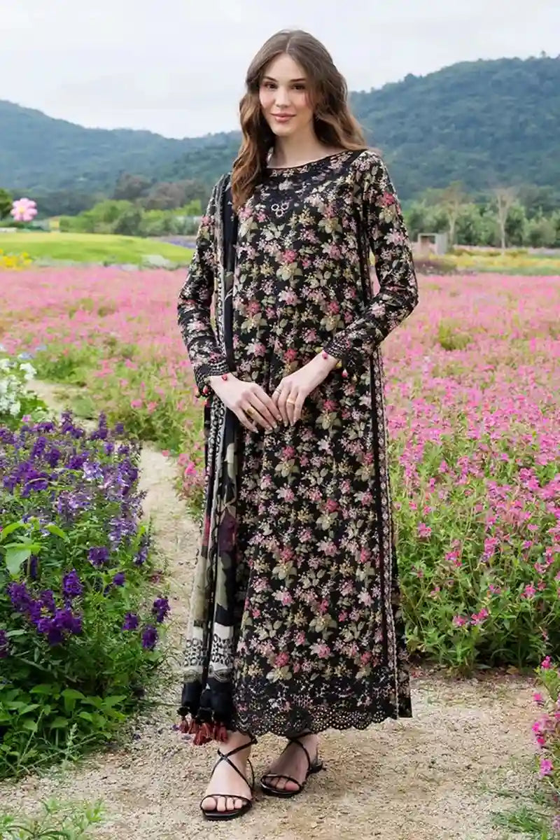 Sapphire Lawn Vol.08 - 3PC Unstitched Printed Lawn Suit (Jet Black)