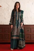 Poshak By Johra - 3 Piece Unstitched Embroidered Lawn Suit (Deep Teal Green)