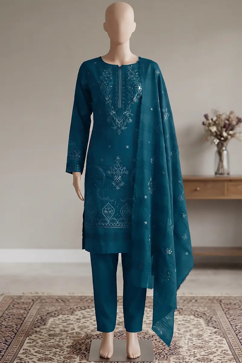 Milano by Breeza Fashion - 3PC Unstitched Embroidered Lawn Suit (Dark Teal)