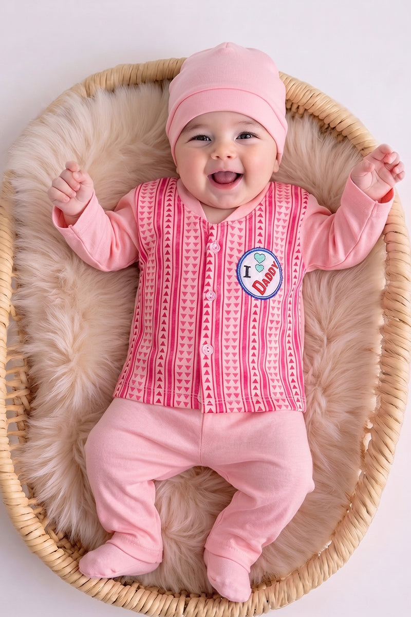 'I ❤️ Daddy' 3-Piece Footie Set with Matching Hat (0-3 Months) (Pink)