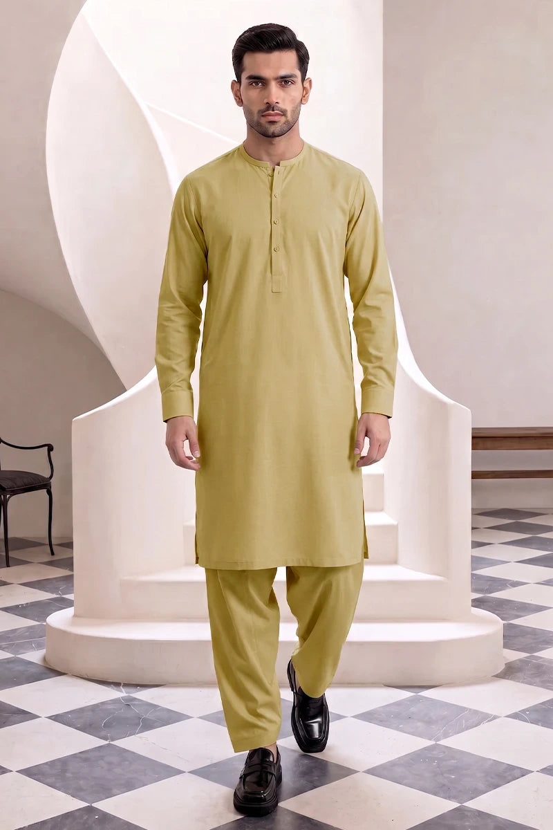 Men’s Unstitched Royal Wash & Wear Suit Fabric by KBC Fashion (Light Olive)