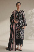 Khaadi – 3 Piece Unstiched Premium Printed Lawn Suit (Black & Dusty Pink Floral)