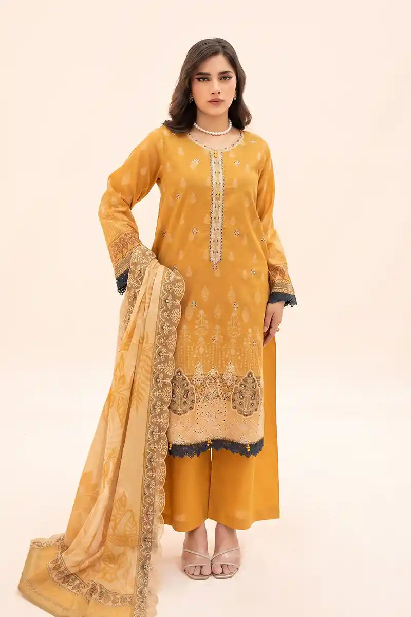 Zesh - 3PC Unstitched Embroidered Lawn Suit (Mustard Gold)