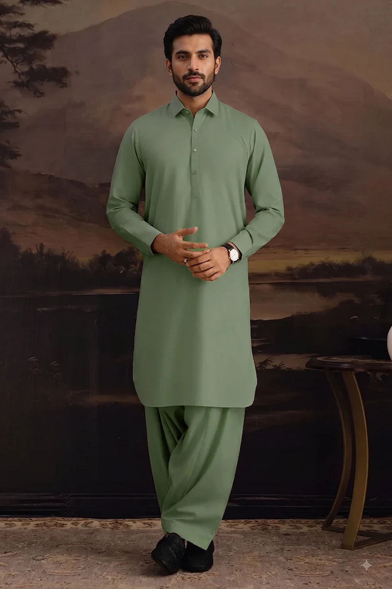 Premium Men's Unstitched Cotton Fabric Suit (Muted Pistachio)