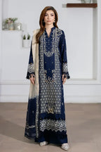 Aqua By Johra - 3PC Unstitched Embroidered Lawn Suit (Midnight Navy Blue)