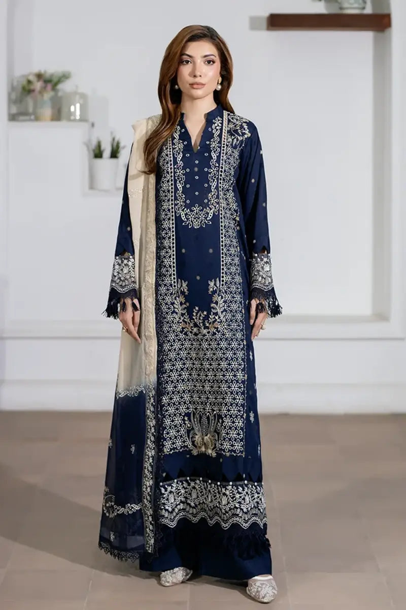 Aqua By Johra - 3PC Unstitched Embroidered Lawn Suit (Midnight Navy Blue)