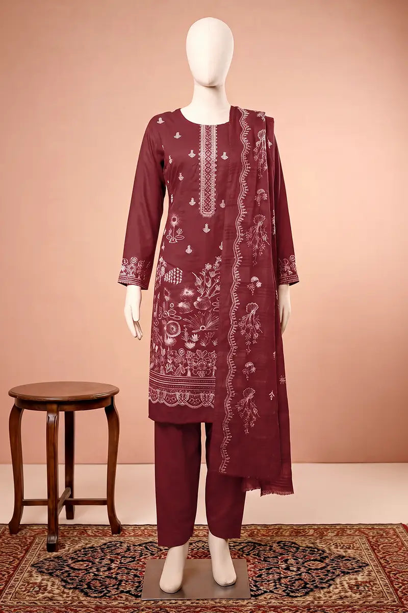 Elanza by Breeza Fashion - 3PC Unstitched Embroidered Lawn Suit (Maroon)