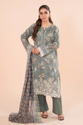 Zesh - 3PC Unstitched Embroidered Lawn Suit (Moss Green)