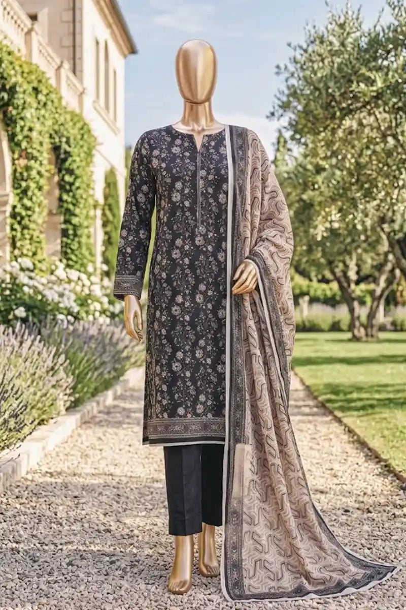Safina Zeenat Printed Lawn 3-Piece Unstitched Suit (Dark Slate)