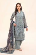 Zesh - 3PC Unstitched Embroidered Lawn Suit (Dusty Teal & Slate Grey)