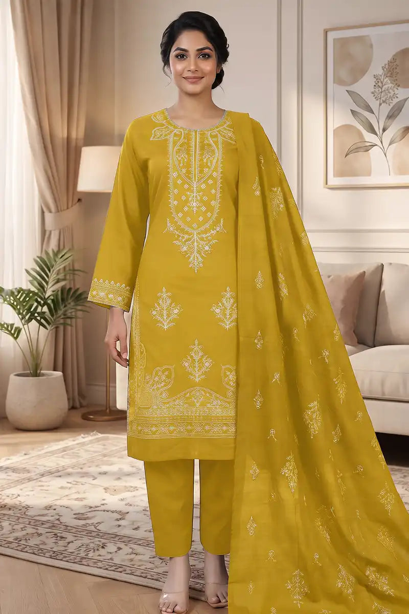 Gulmeher by Breeza Fashion - 3PC Unstitched Embroidered Lawn Suit (Yellow)