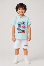 Boys T-Shirt & Shorts Set (Mint Green & Pure White)