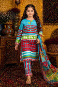 Ting Tone by Almeerah - Girls Unstitched 2-Piece Suit (8 to 12 Years) (Sky Blue & Bright Crimson)