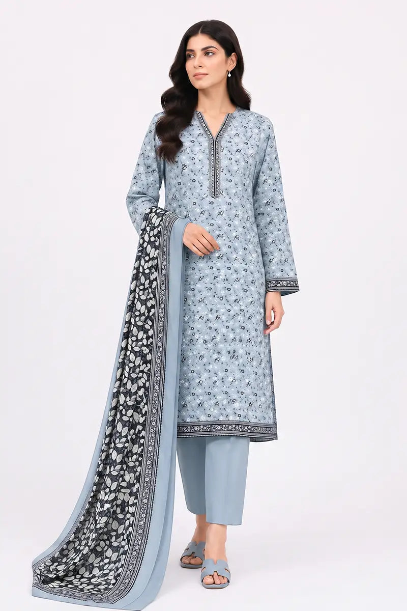 Khaadi Pre-Fall Cambric Series V-6 - 3PC Unstitched Suit (Dusty Slate Blue)
