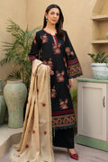 Khimar By Johra - 3PC Unstitched Embroidered Lawn Suit (Black & Beige)