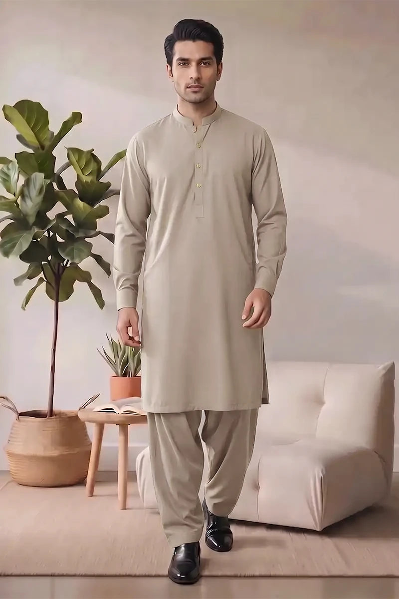 Saya Men’s Wash & Wear Unstitched Suit (Stone Beige)