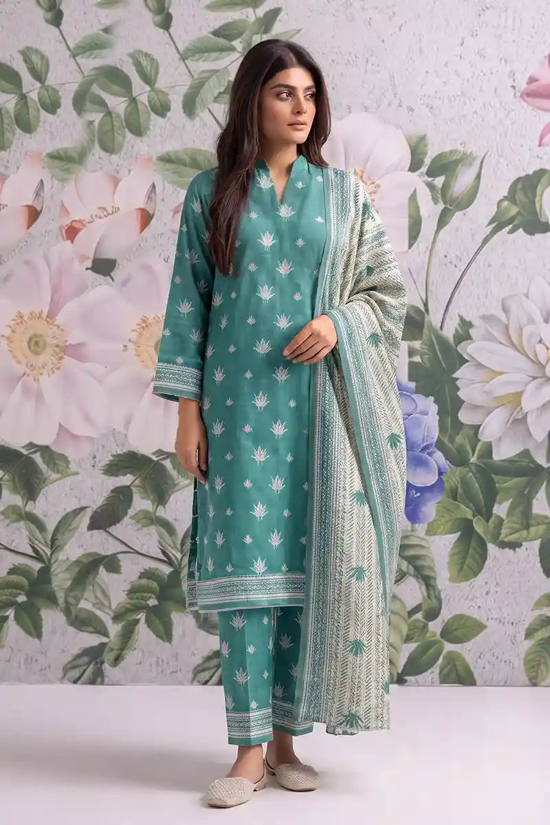 Khaadi 3-Piece Unstitched Printed Lawn Suit Set (Sea Green)