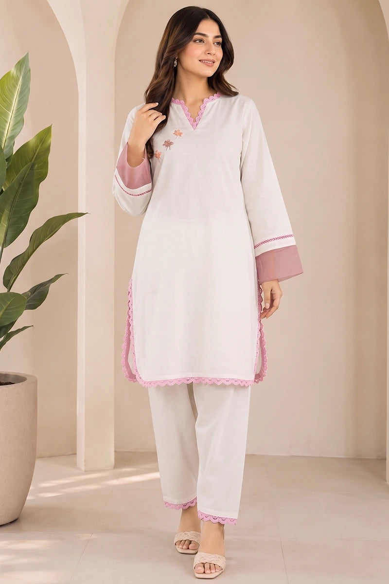 KBC 2PC Stitched Collection - Printed Lawn Suit (Off-White)