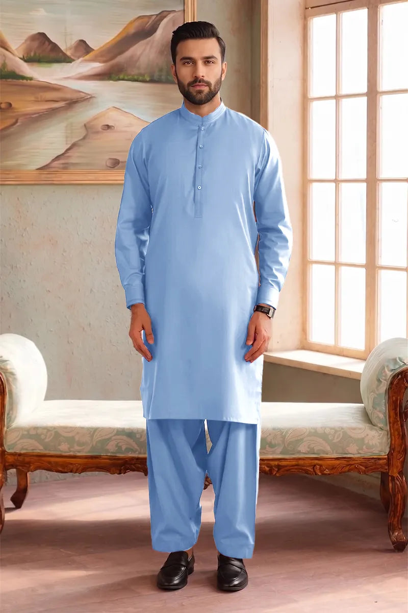 Men’s Wash & Wear Unstitched Fabric By KBC Fashion (Light Sky Blue)