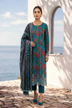 Zesh - 3PC Unstitched Embroidered Lawn Suit (Deep Sea Green)