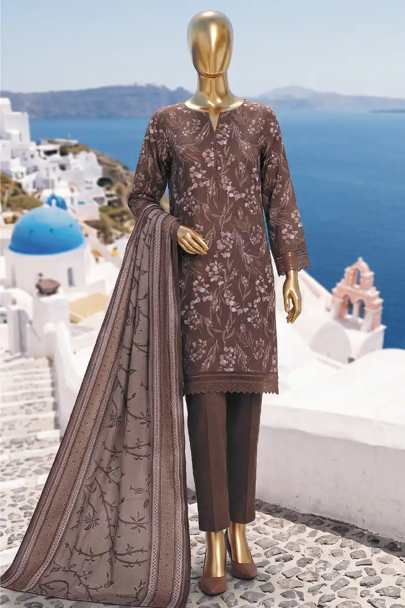 Safina Pop (Vol-01) by A One Textile - 3PC Unstitched Printed Lawn Suit (Chocolate Brown)