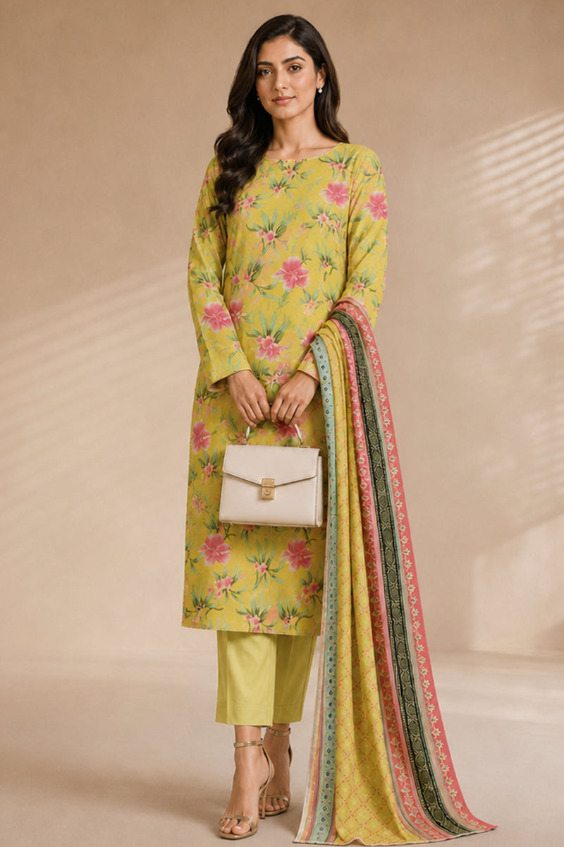 Khaadi (Vol.4) – 3 Piece Unstitched Printed Lawn Suit (Lime Yellow)