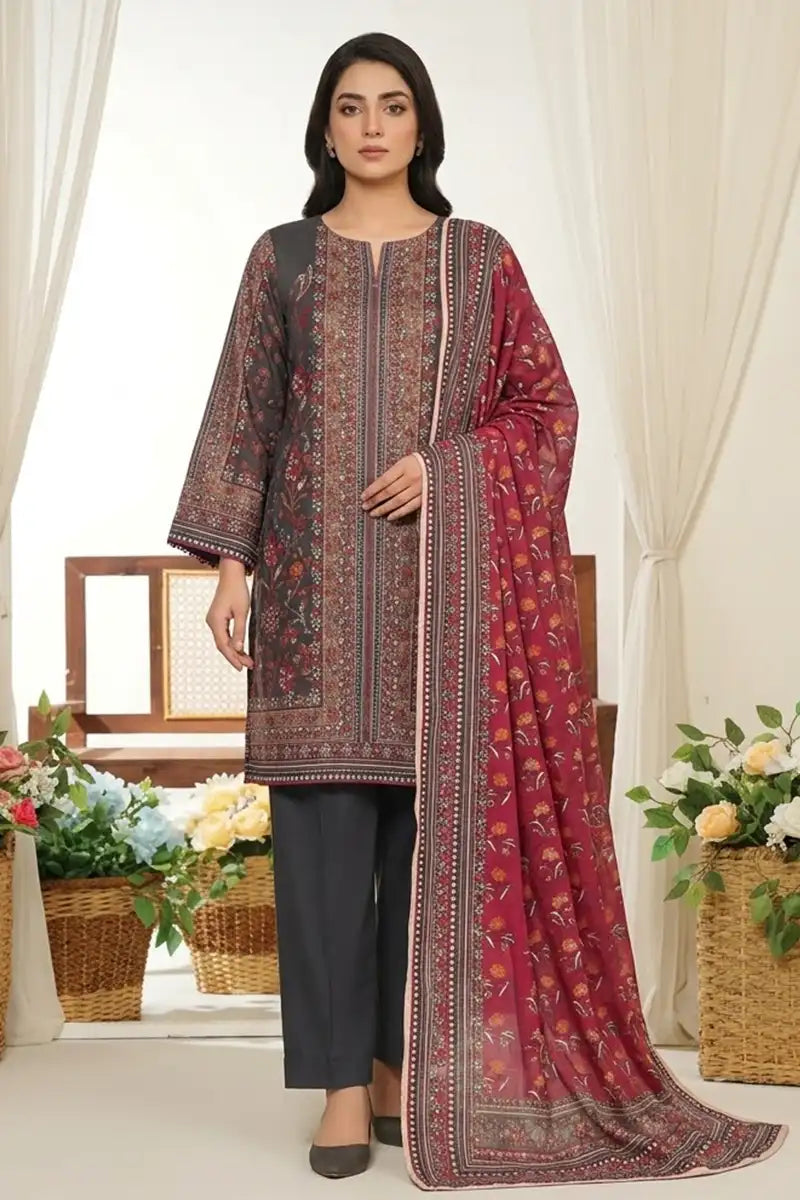 MTJ Unstitched 3-Piece Lawn Collection (Dark Slate Grey)