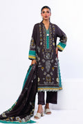 Khaadi – 3 Piece Unstiched Printed Lawn Suit (Charcoal Brown & Emerald Teal)