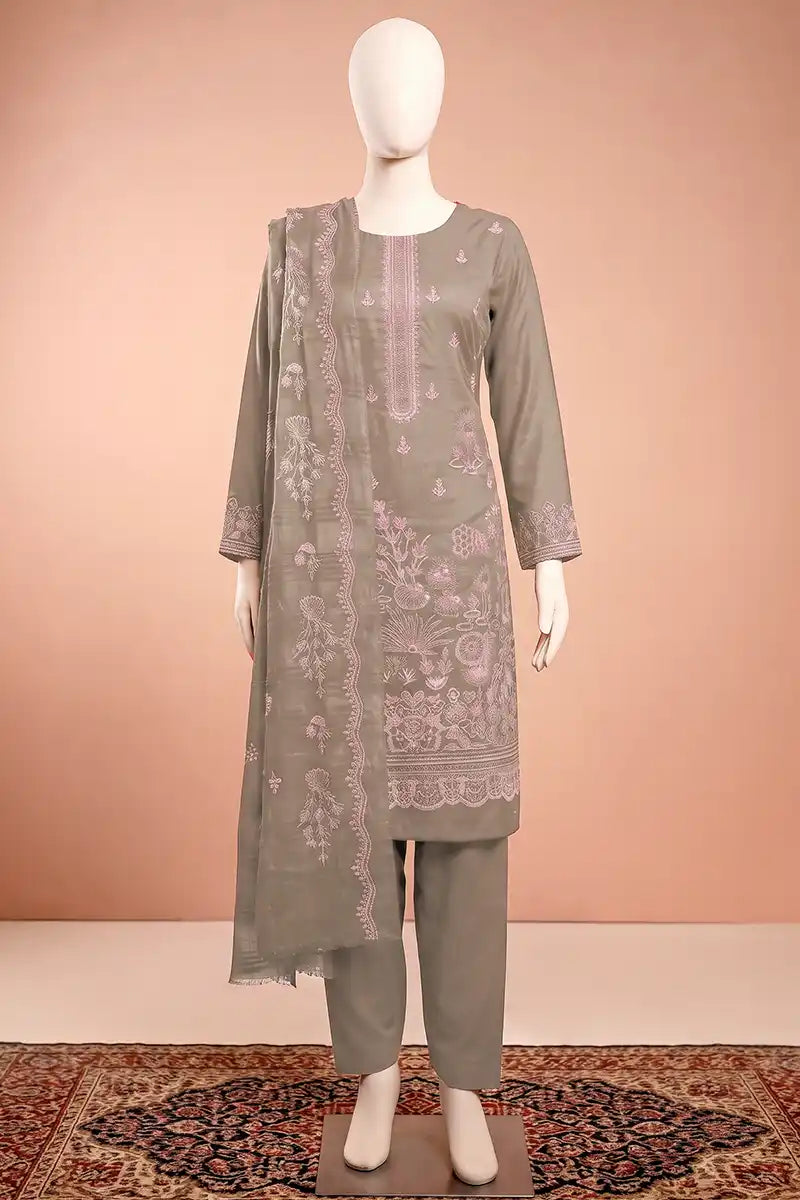 Elanza by Breeza Fashion - 3PC Unstitched Embroidered Lawn Suit (Muted Taupe)