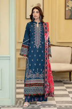 Elvia By Johra - 3PC Unstitched Embroidered Lawn Suit (Deep Teal Blue)