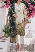 Aabruh Vol-1 3PC Unstitched Printed Lawn Suit (Soft Cream & Dark Pine)