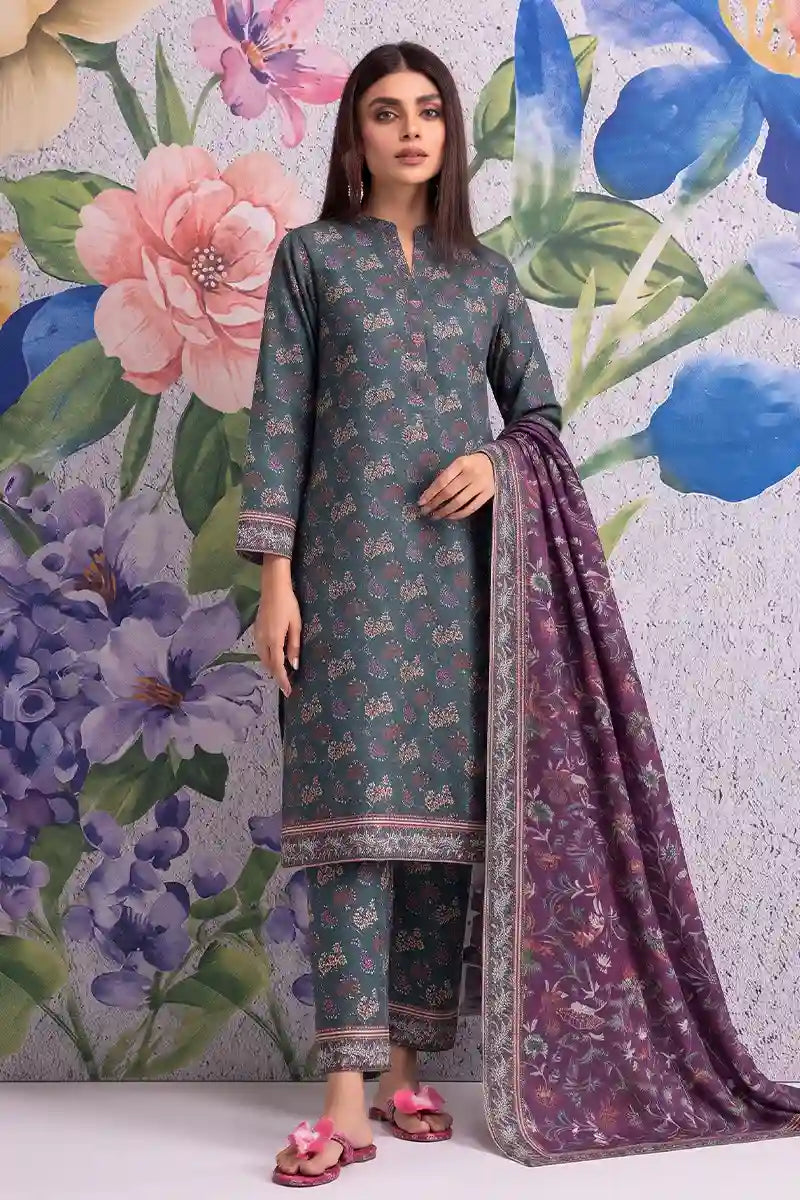 Khaadi 3-Piece Unstitched Printed Lawn Suit Set (Dark Forest Teal)