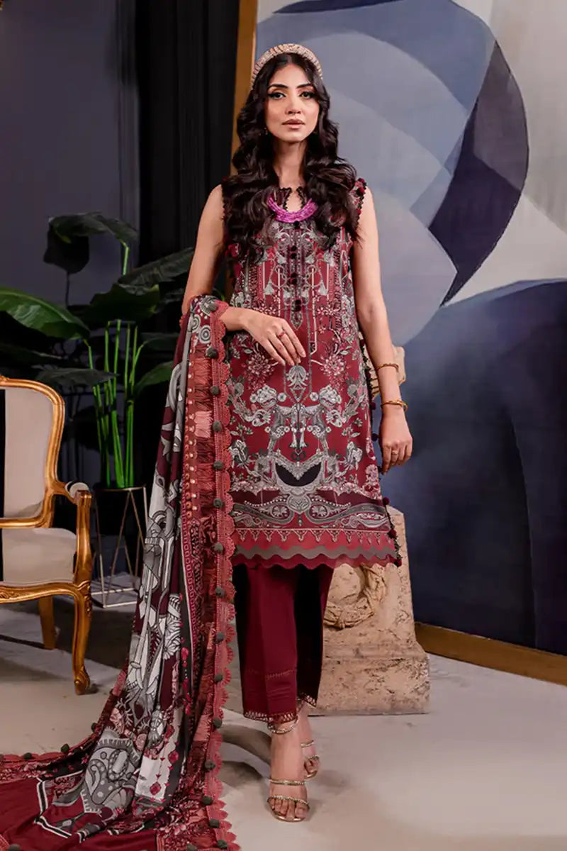 Jade Urbane Vol: 04 Classic Lawn Collection 3-Piece Unstitched Suit (Burgundy)