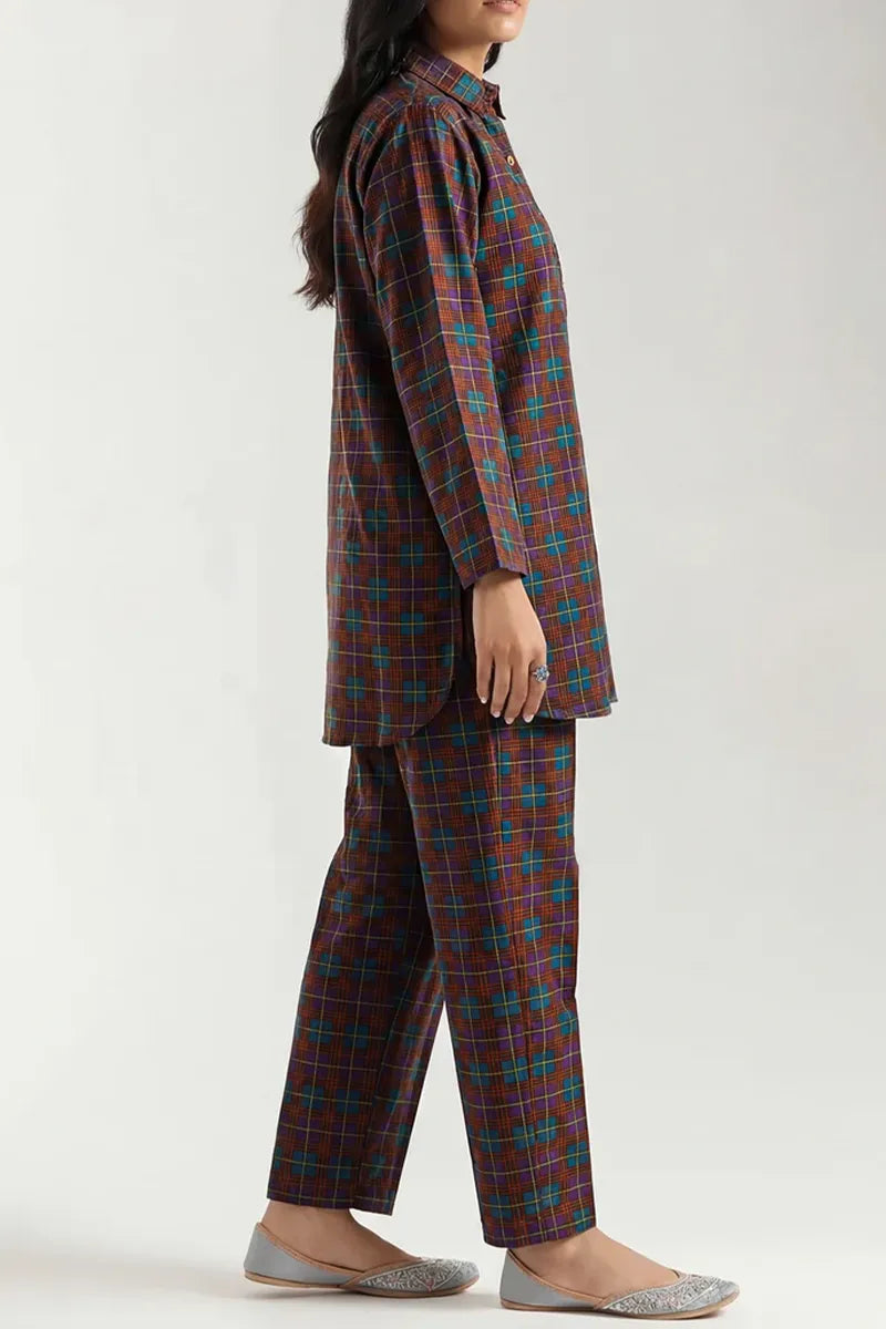 Saya Special Unstitched Khaddar 2-Piece Same Print Suit (Terracotta Brown)